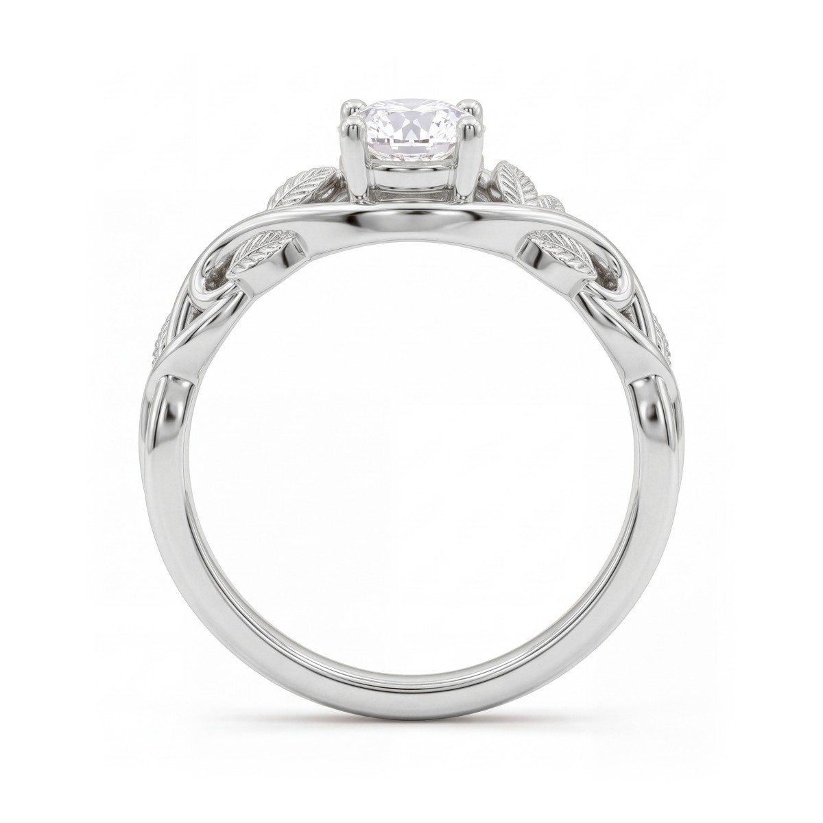 Ivy - anello di fidanzamento con moissanite rotonda e spalle a tralcio di foglie