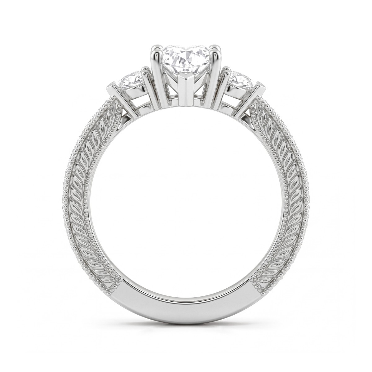 Cherie - anello con moissanite taglio a cuore e pietre laterali a cuore