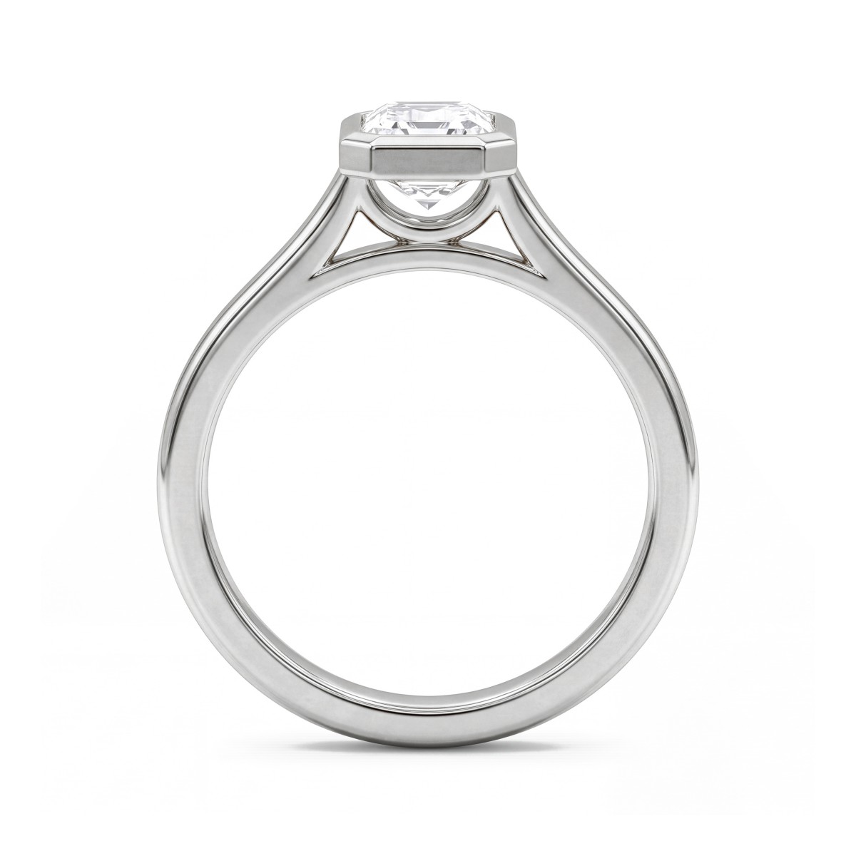 Esme - anello solitario con moissanite taglio smeraldo e incastonatura a castone