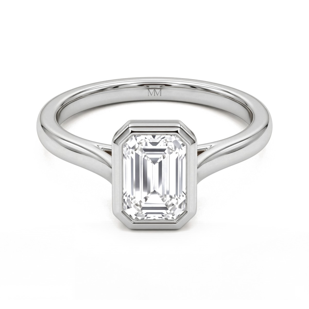 Esme - anello solitario con moissanite taglio smeraldo e incastonatura a castone