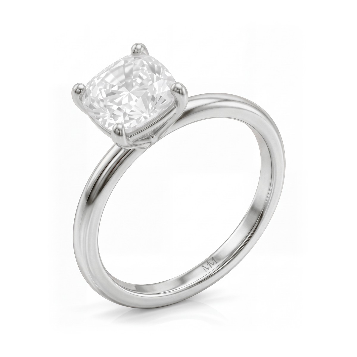 Altessa - anello di fidanzamento solitario con moissanite taglio a cuscino e incastonatura alta a quattro griffe