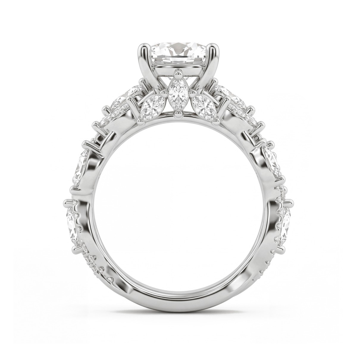 Wisteria - anello con moissanite ovale e corpo dell’anello a tralcio intrecciato