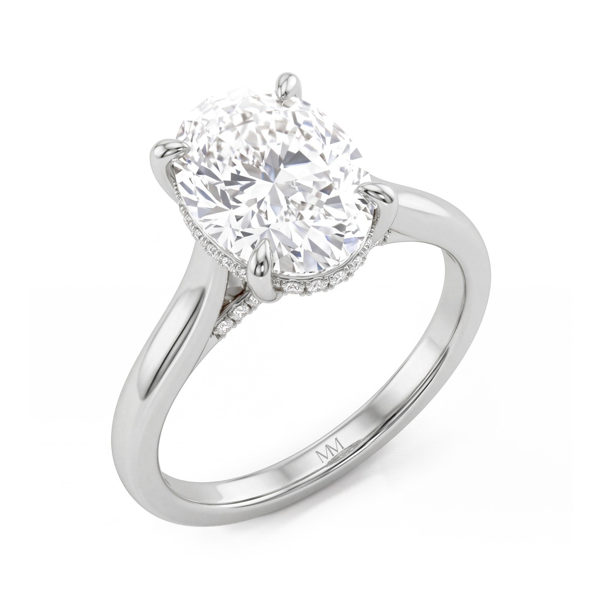 Nimbus - anello di fidanzamento con moissanite ovale e halo nascosto