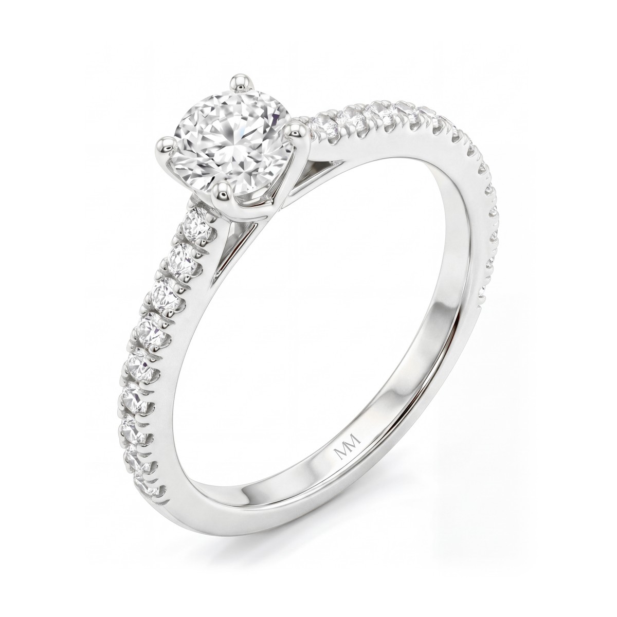 Juliette - anello di fidanzamento con moissanite rotonda e corpo dell’anello con pavé