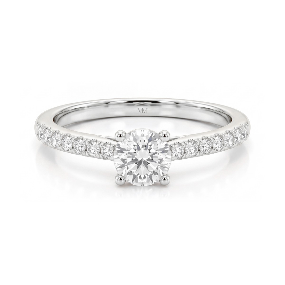 Juliette - anello di fidanzamento con moissanite rotonda e corpo dell’anello con pavé