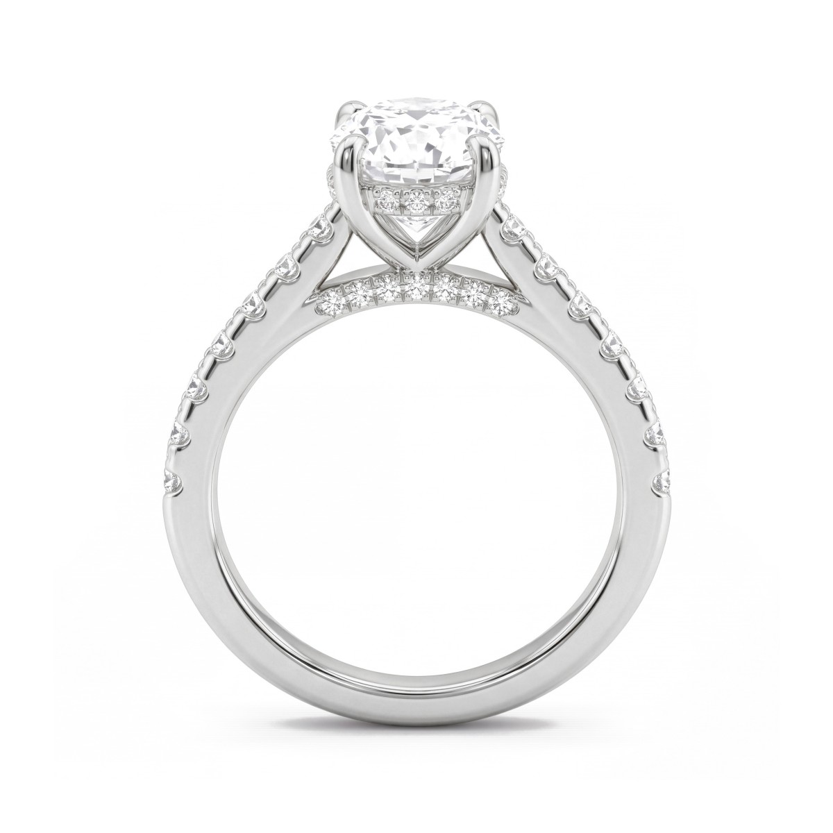 Arcadia - anello con moissanite ovale, halo nascosto e spalle in pavé