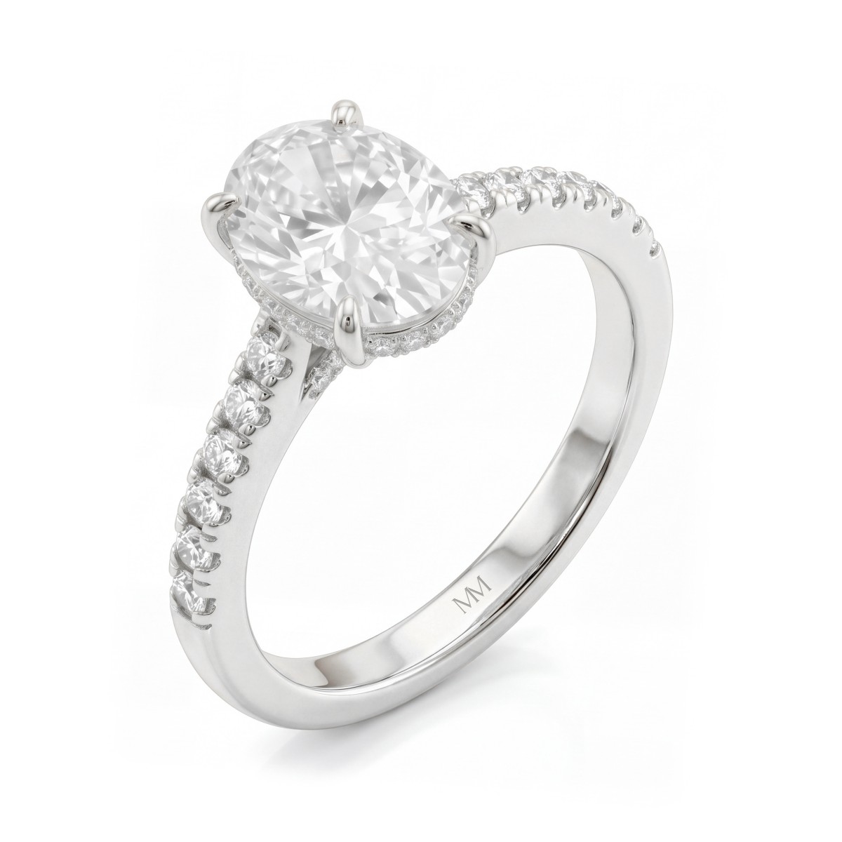 Arcadia - anello con moissanite ovale, halo nascosto e spalle in pavé