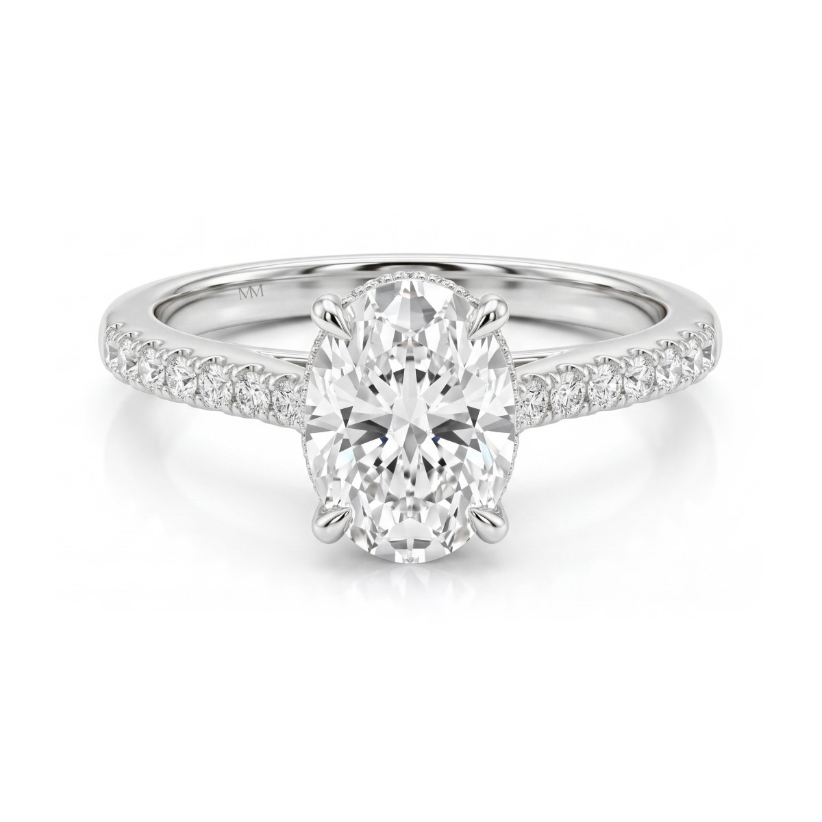 Arcadia - anello con moissanite ovale, halo nascosto e spalle in pavé