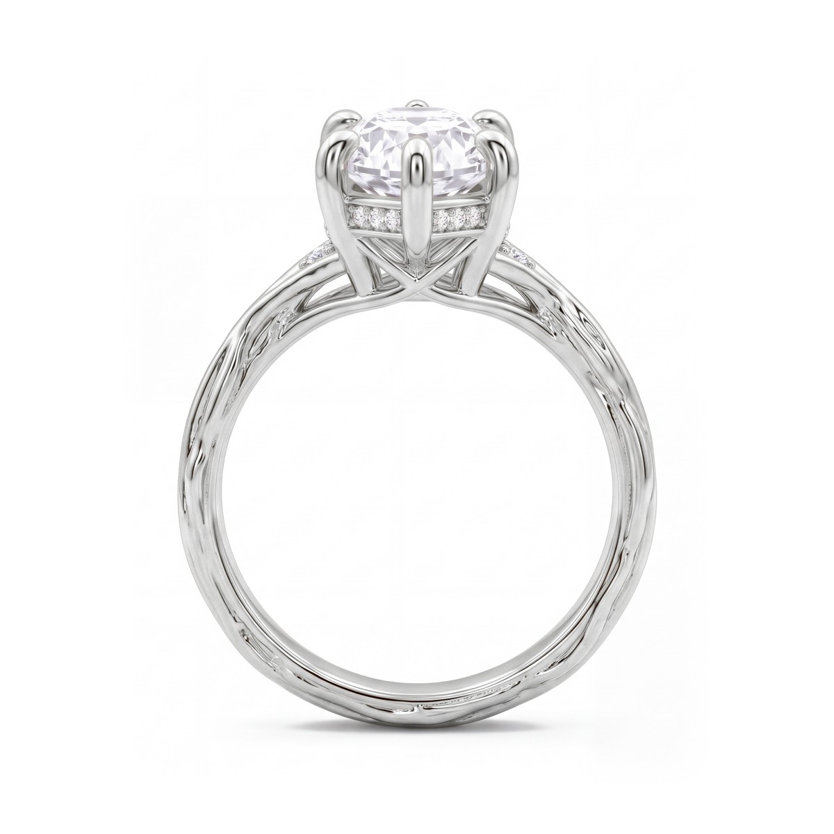 Hazel - anello con moissanite marquise e corpo dell’anello a ramo ritorto