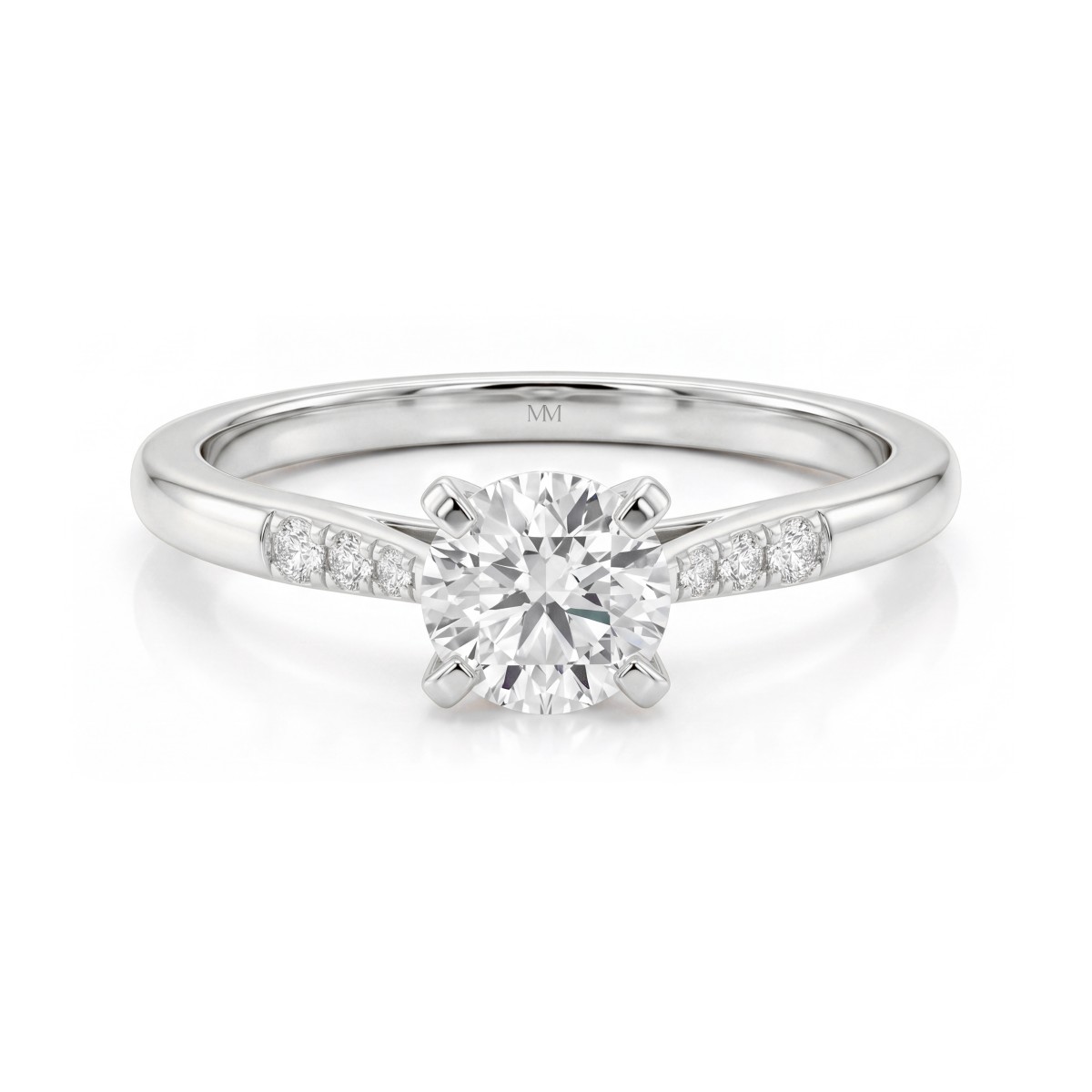 Melodie - anello con moissanite rotonda e pietre laterali a scalare
