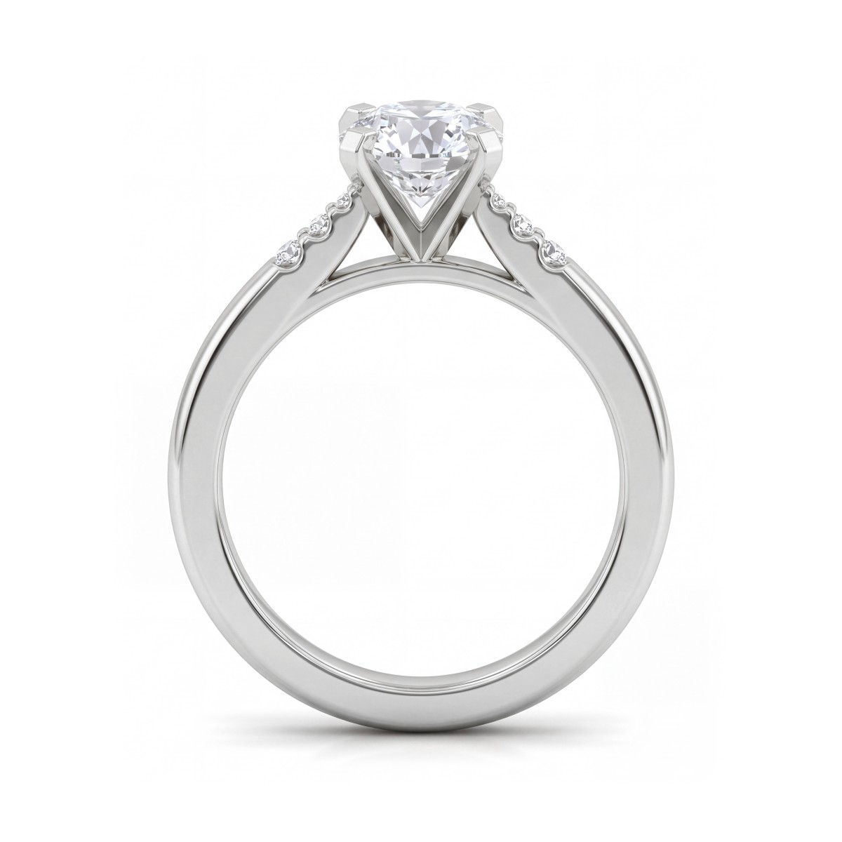 Melodie - anello con moissanite rotonda e pietre laterali a scalare