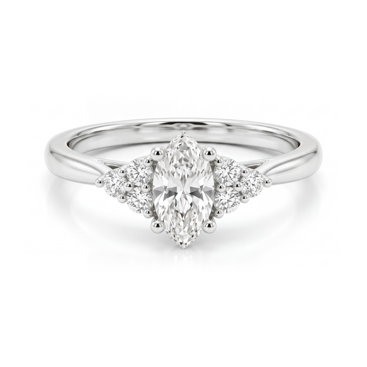 Posy - anello con moissanite marquise e pietre laterali a grappolo