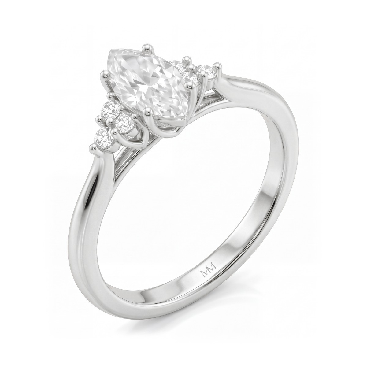 Posy - anello con moissanite marquise e pietre laterali a grappolo