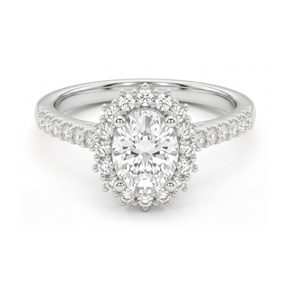 Soleil - anello halo con moissanite ovale e corpo dell’anello con pavé