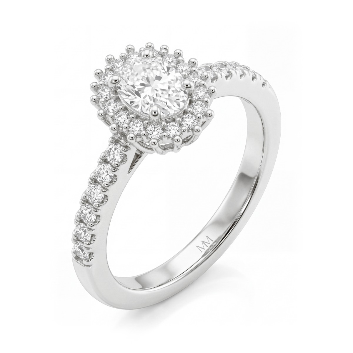 Soleil - anello halo con moissanite ovale e corpo dell’anello con pavé