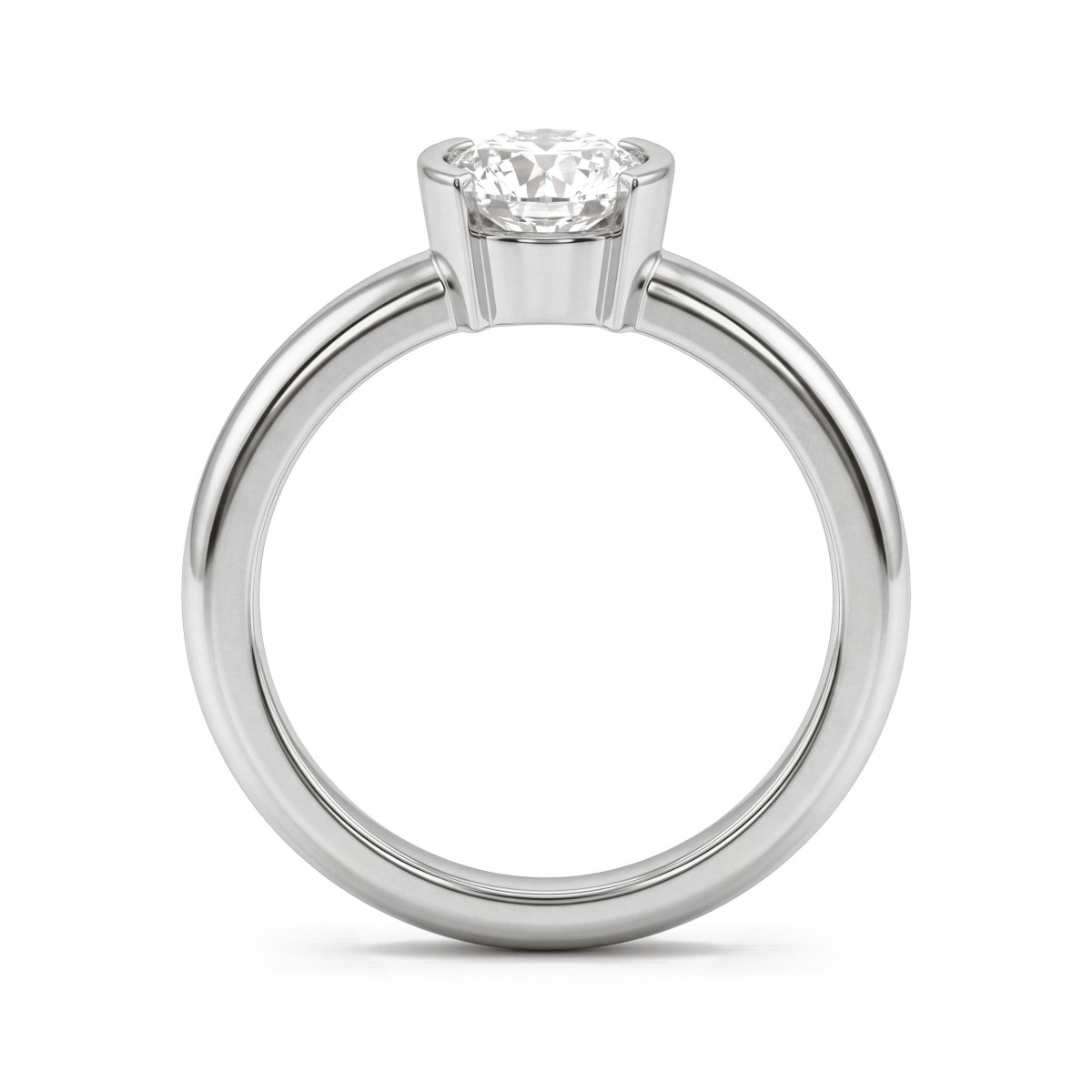 Demi - anello solitario con moissanite rotonda e incastonatura a semicastone