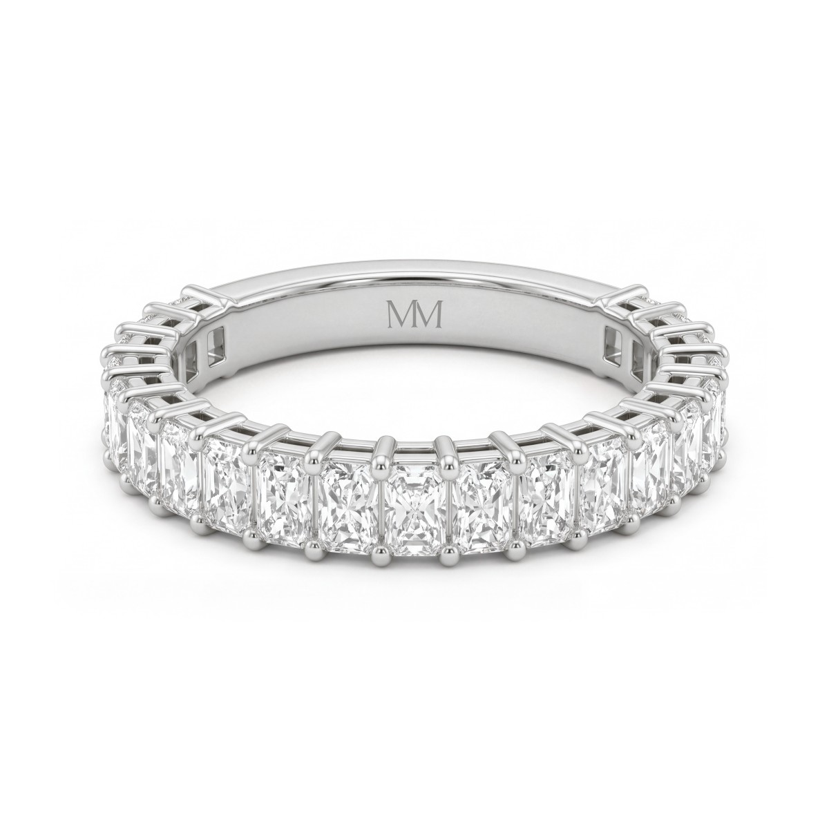 Radiline - anello eternity a tre quarti con moissanite di taglio radiant