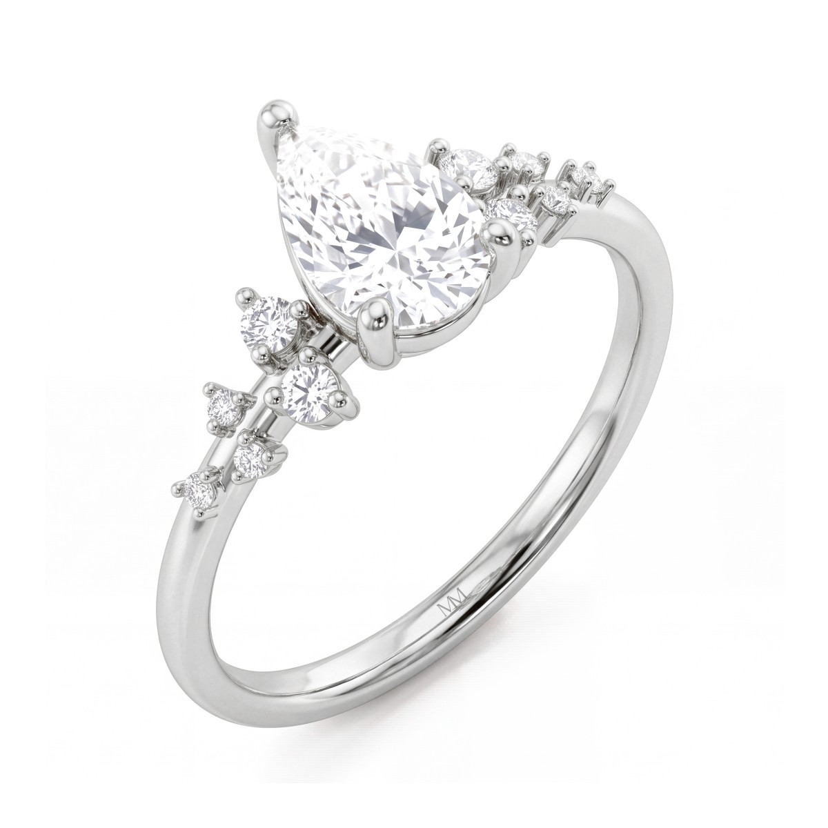 Estelle - anello con moissanite taglio a goccia e pietre laterali sparse