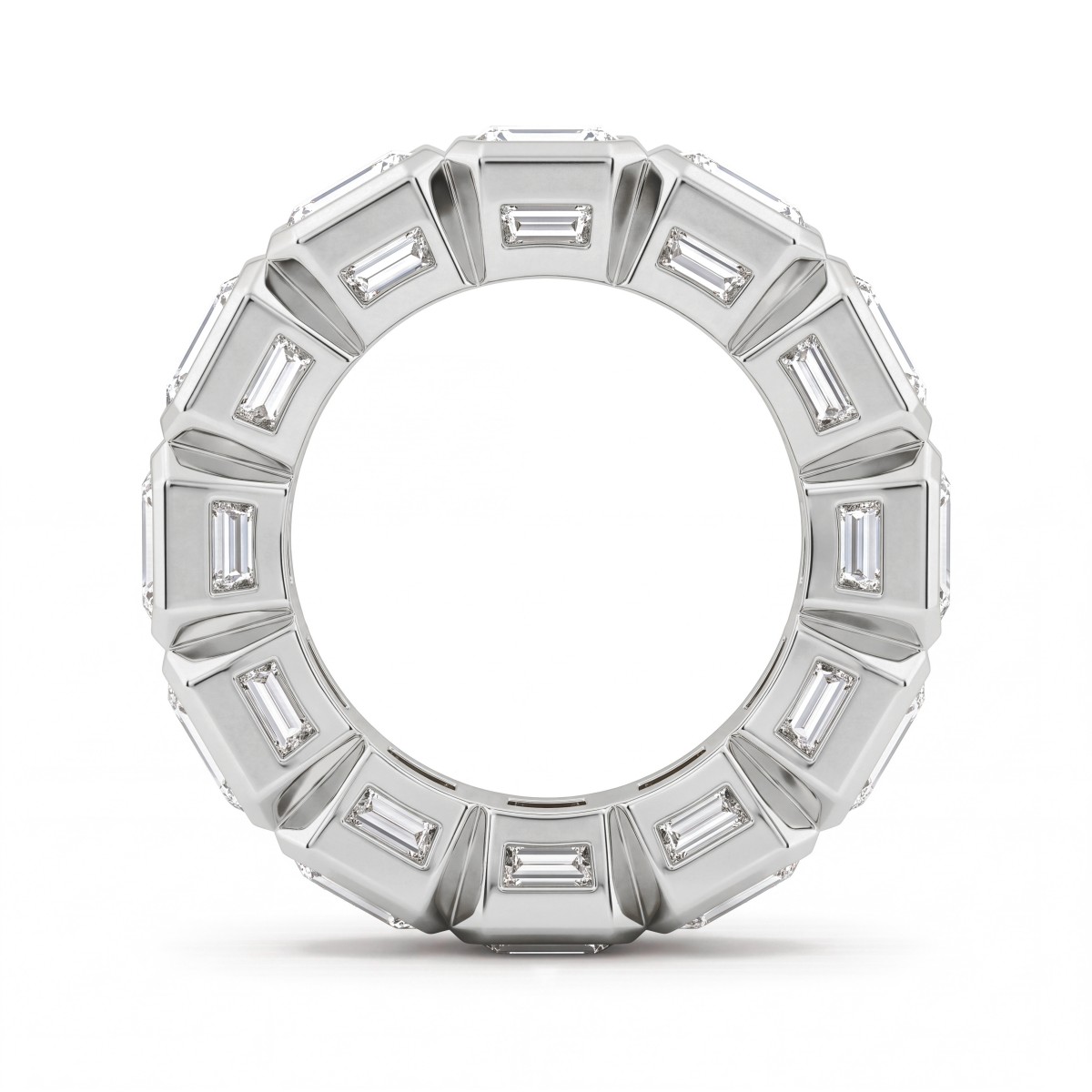 Devotion - anello eternity a tutto giro con moissanite con taglio smeraldo e incastonature a castone