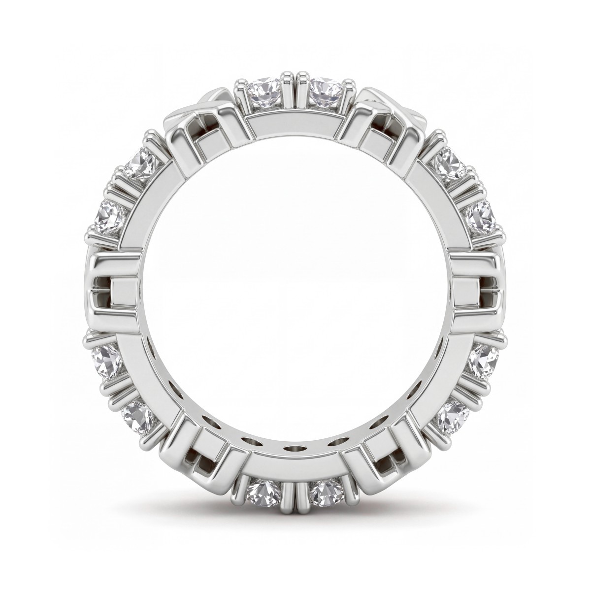 Duetta - anello eternity con moissanite rotonda e motivi a X