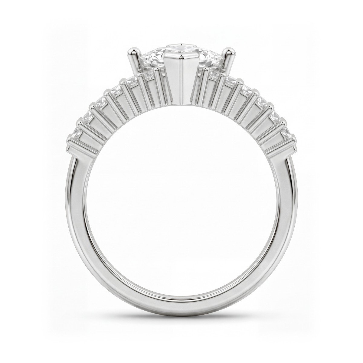 Princelle - anello art déco con moissanite taglio princess e spalle con baguette a gradini
