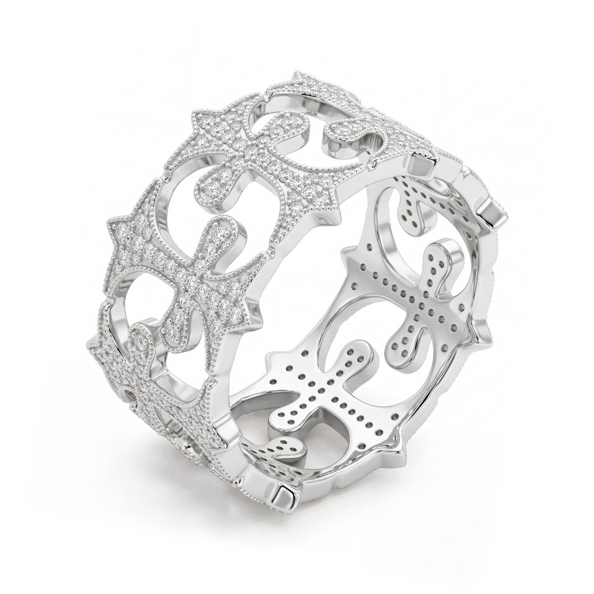 Templar - veretta da uomo con pavé di pietre di moissanite rotonde e croci traforate
