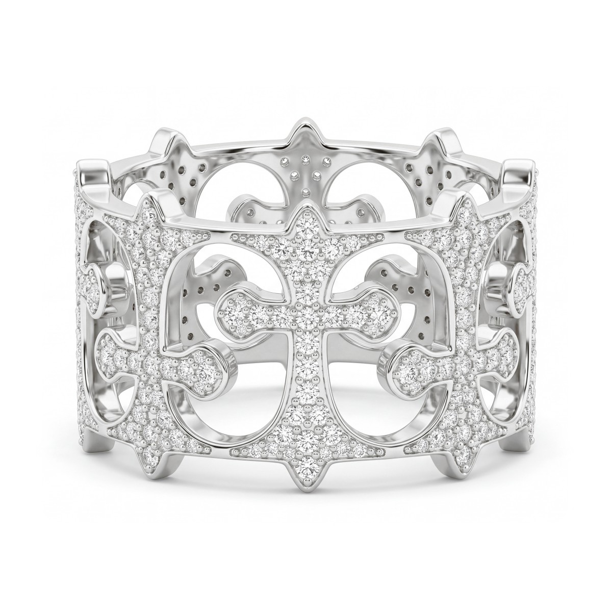 Templar - veretta da uomo con pavé di pietre di moissanite rotonde e croci traforate