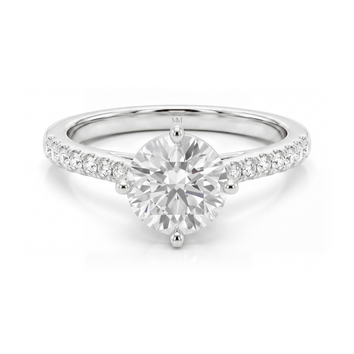 Cadence - anello di fidanzamento con moissanite rotonda, incastonatura a traliccio e pavé a scalare