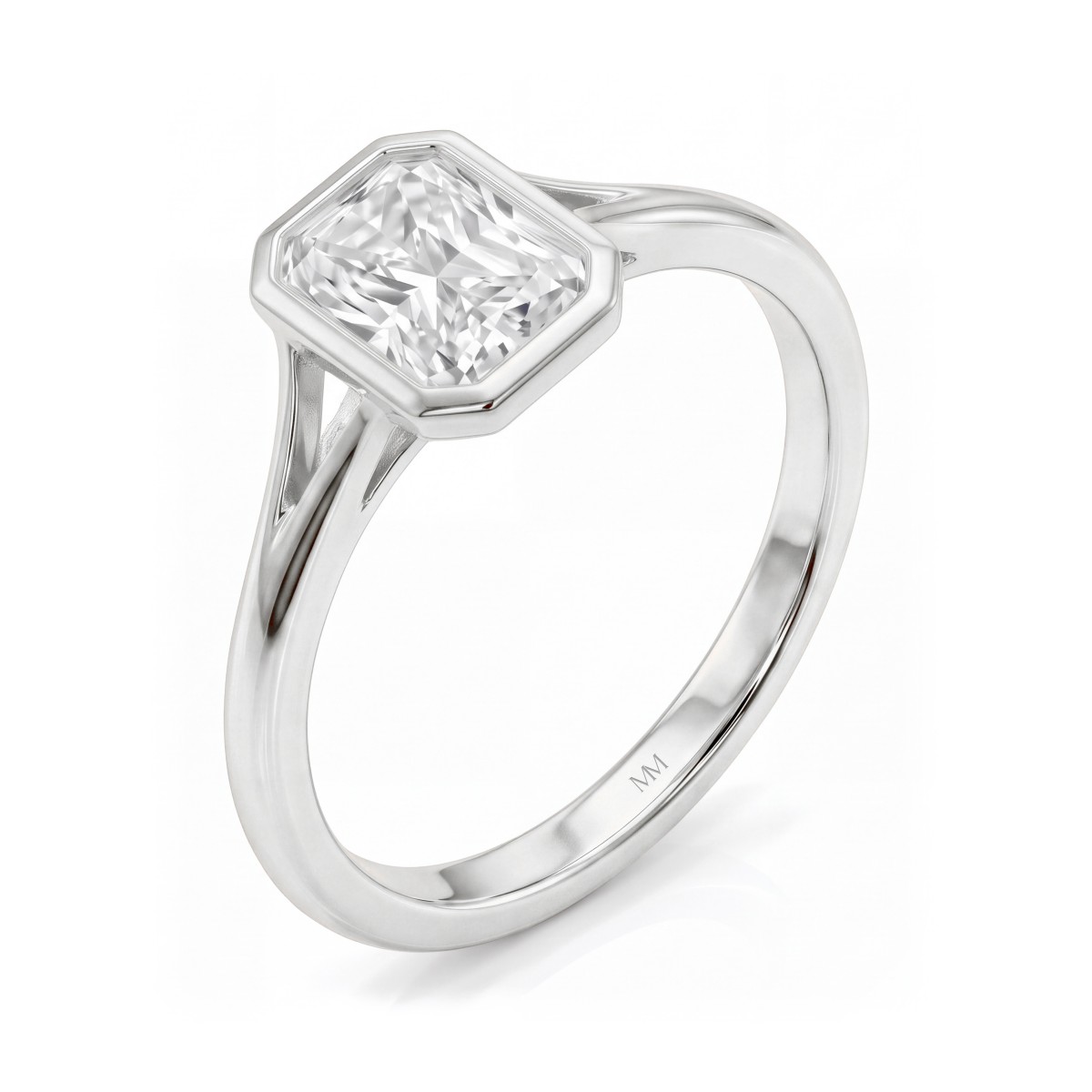 Linnea - anello solitario a castone con moissanite con taglio radiant e gambo sdoppiato