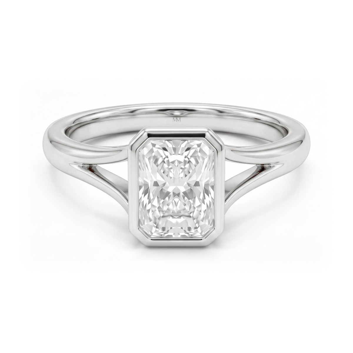 Linnea - anello solitario a castone con moissanite con taglio radiant e gambo sdoppiato