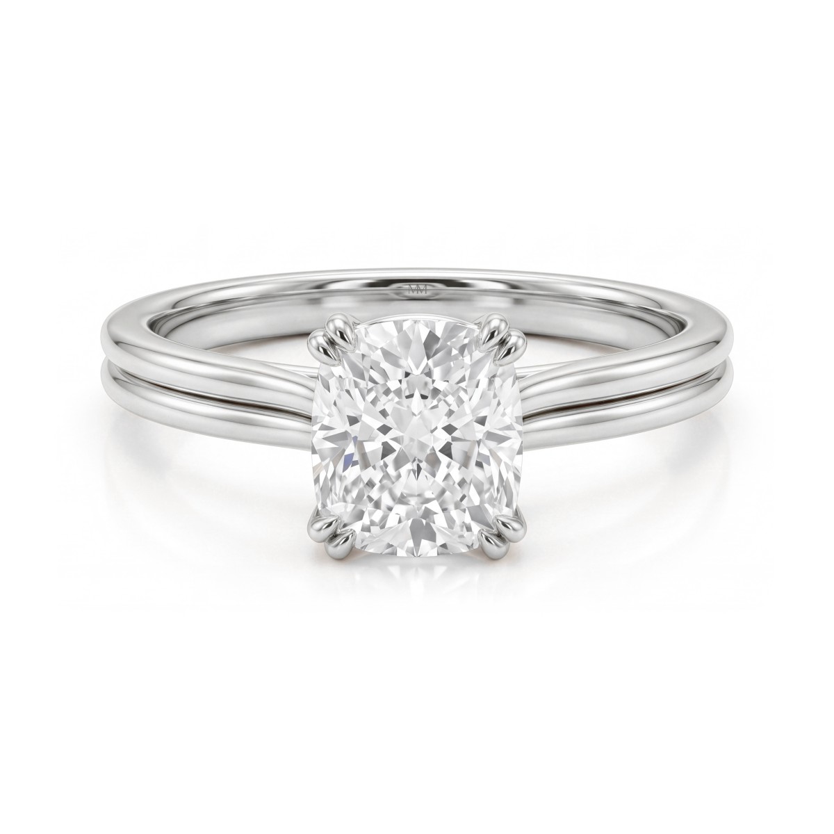 Entwine - anello di fidanzamento con moissanite con taglio a cuscino e doppio corpo dell’anello incrociato