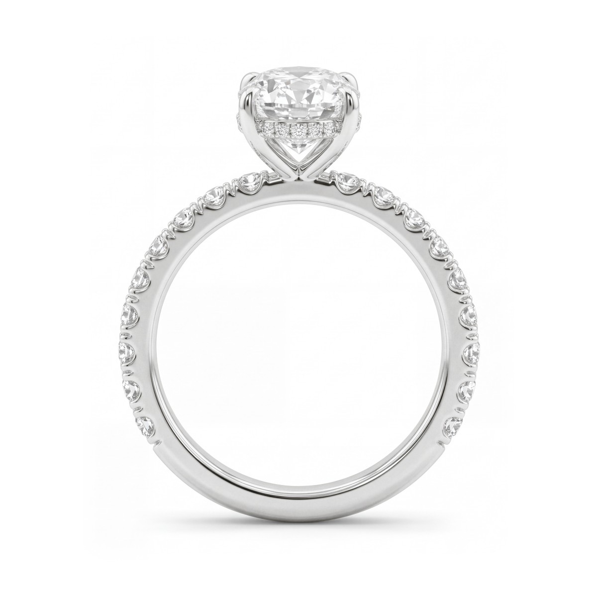 Moonveil - anello di fidanzamento con moissanite ovale, halo nascosto e corpo dell’anello con pavé