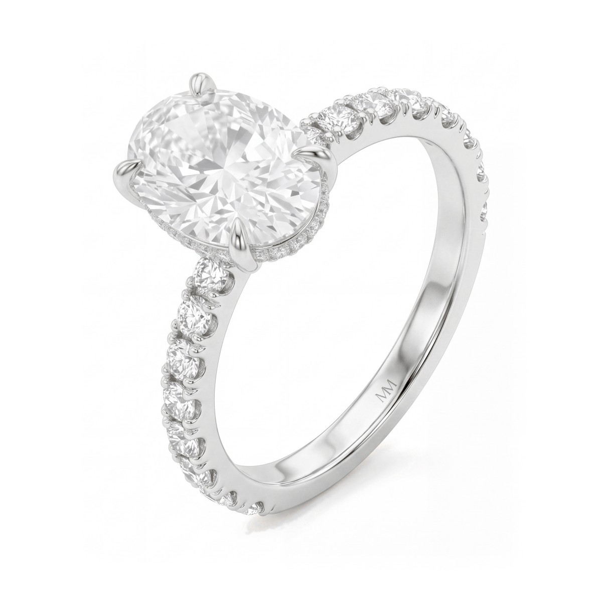 Moonveil - anello di fidanzamento con moissanite ovale, halo nascosto e corpo dell’anello con pavé