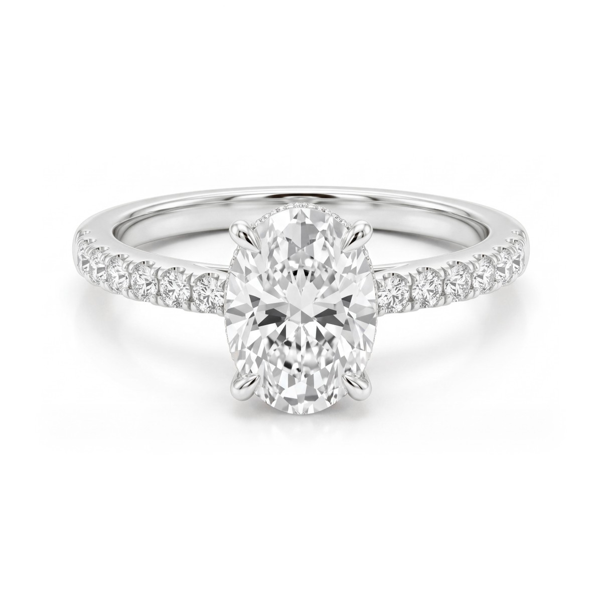 Moonveil - anello di fidanzamento con moissanite ovale, halo nascosto e corpo dell’anello con pavé