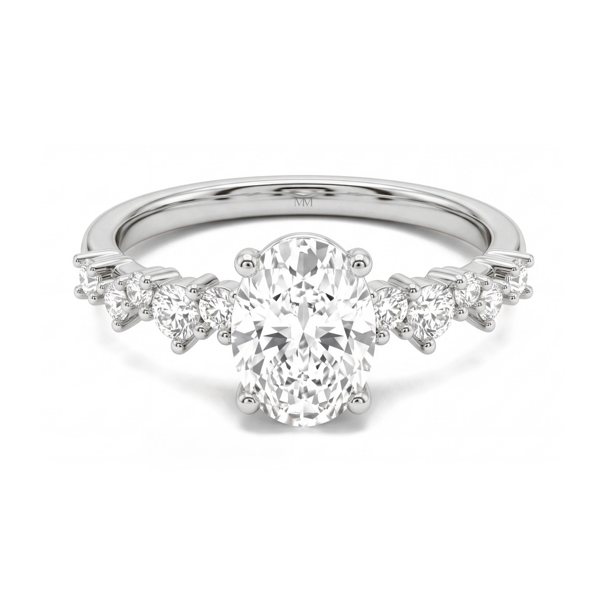 Constella - anello di fidanzamento con moissanite ovale e pietre laterali sparse
