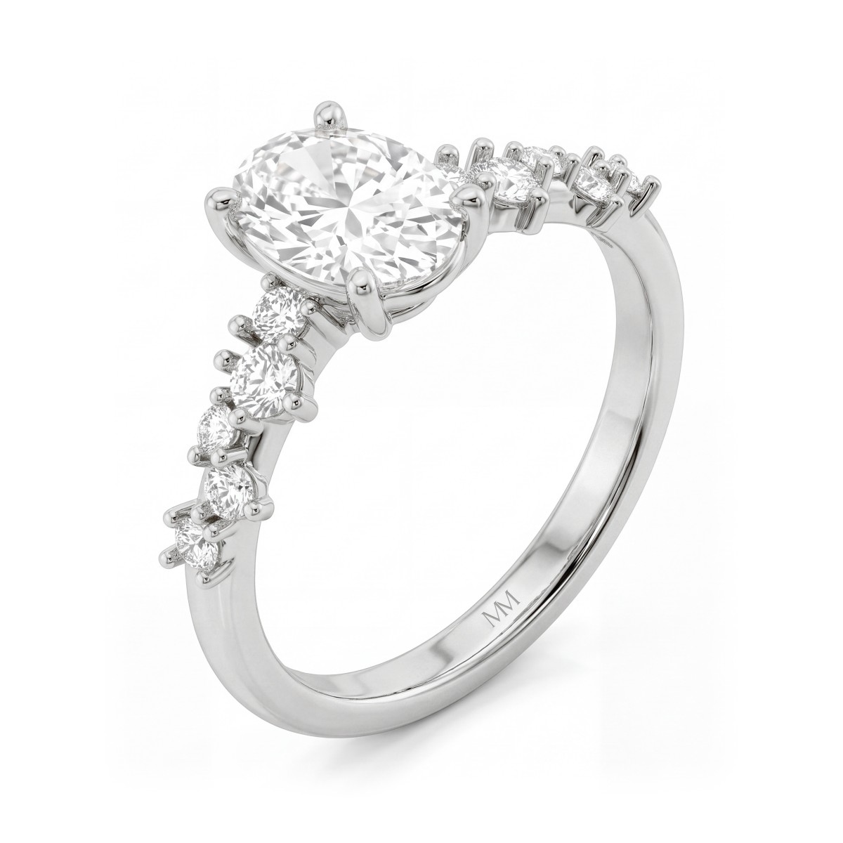 Constella - anello di fidanzamento con moissanite ovale e pietre laterali sparse