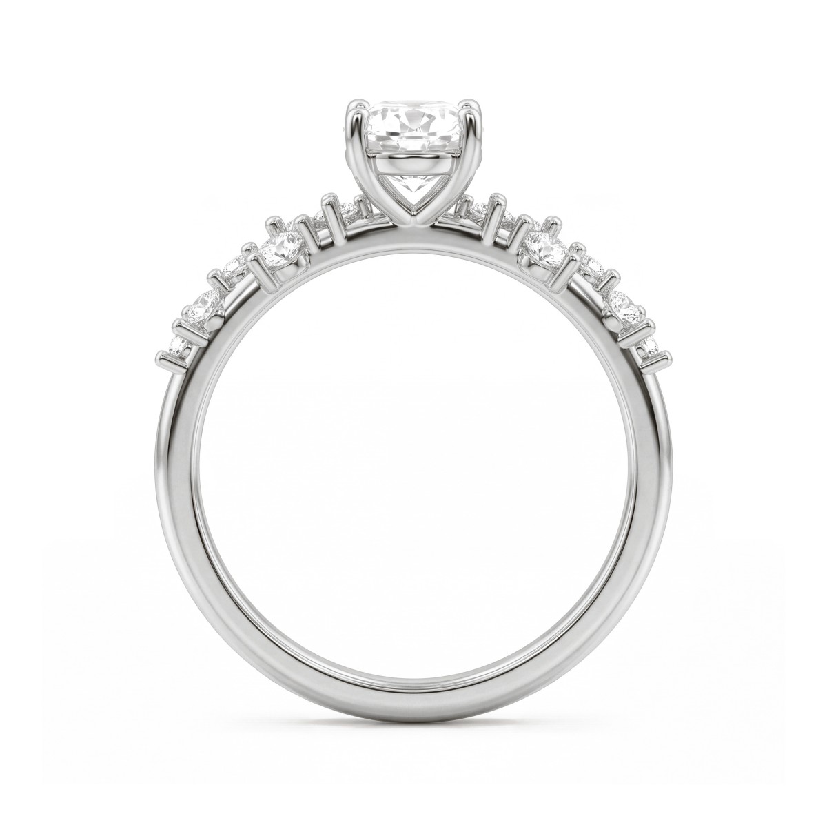 Constella - anello di fidanzamento con moissanite ovale e pietre laterali sparse