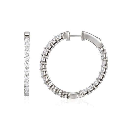 Luminette - orecchini a cerchio con moissanite di taglio ovale e incastonatura a griffe condivisa