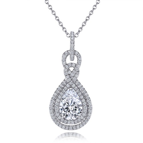 Pearla - ciondolo con moissanite di taglio a goccia e doppia corona di pietre