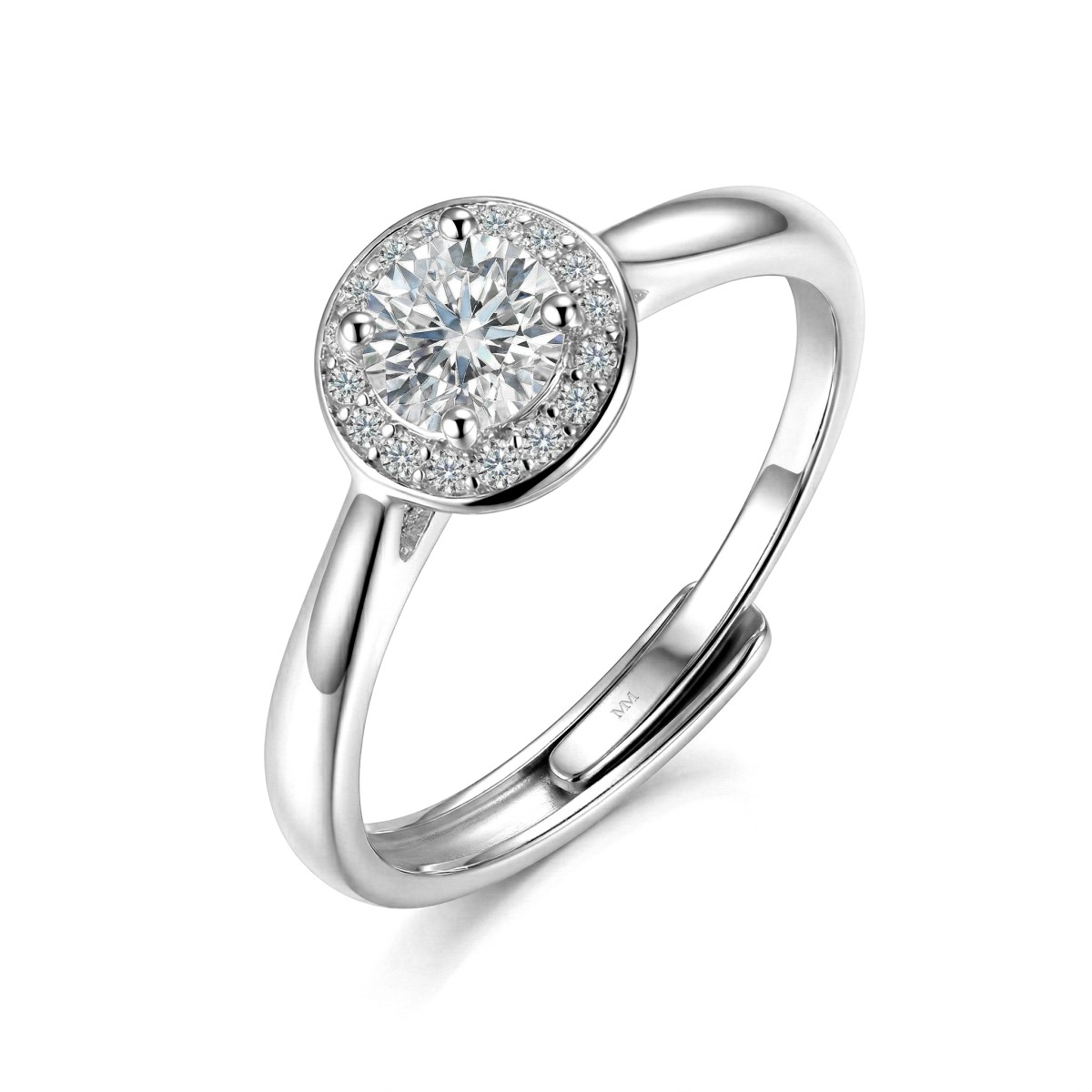 Flexa - anello regolabile con montatura halo e moissanite