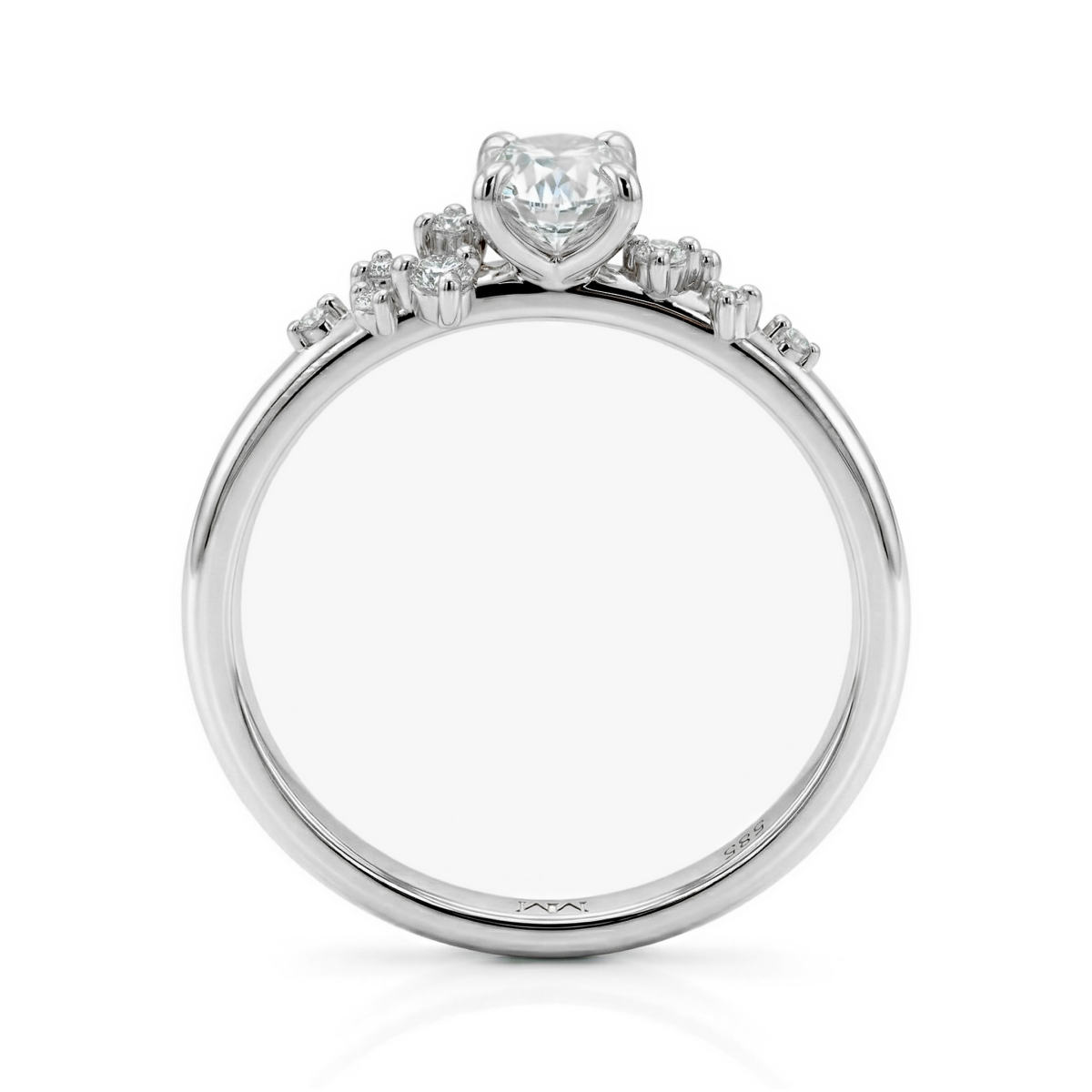 Ovaline - anello con moissanite e pietre laterali minimaliste