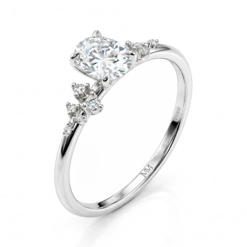 Ovaline - anello con moissanite ovale e pietre laterali minimaliste
