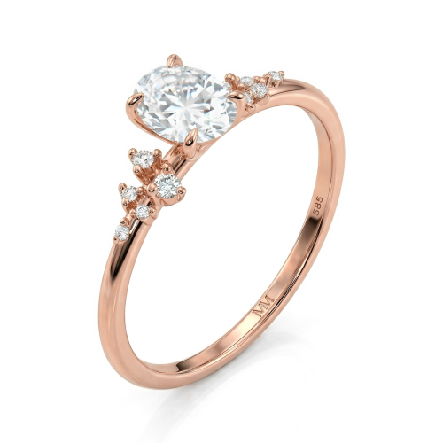 Ovaline - anello con moissanite ovale e pietre laterali minimaliste