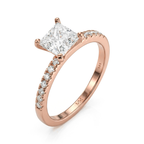 Celestia - anello con moissanite taglio princess e pietre laterali a pavé