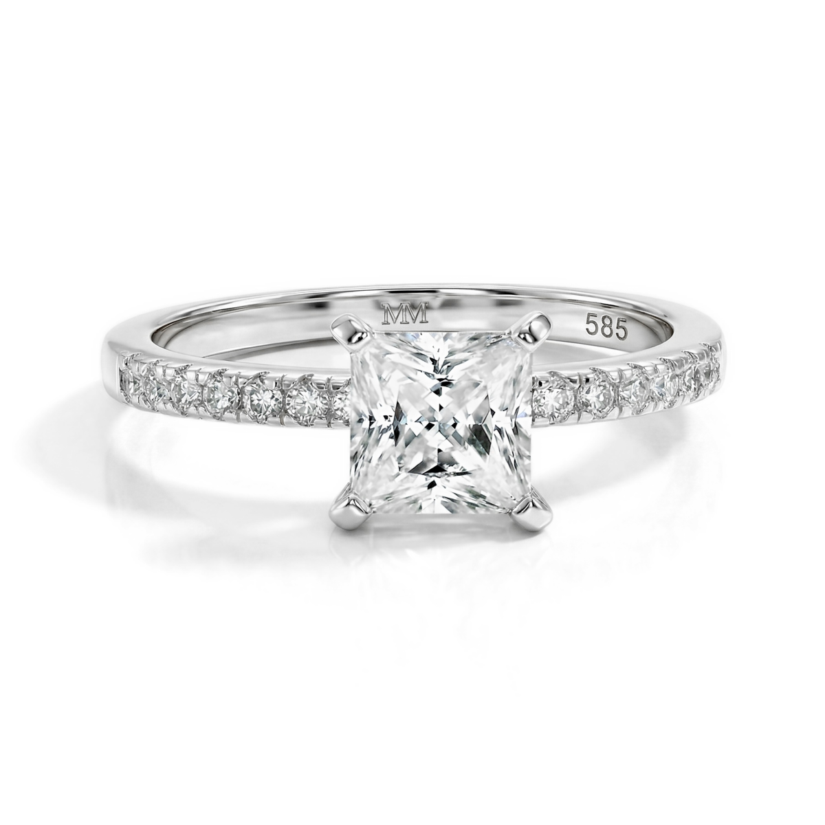 Celestia - anello con moissanite taglio princess e pietre laterali a pavé
