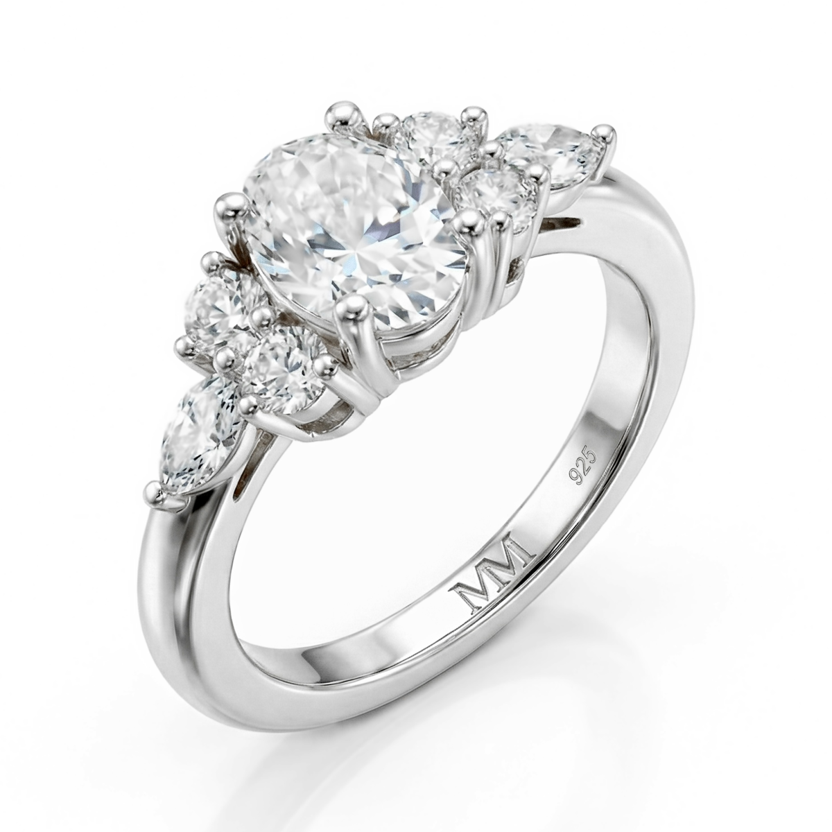 Lustrina - anello con moissanite ovale e accenti scintillanti