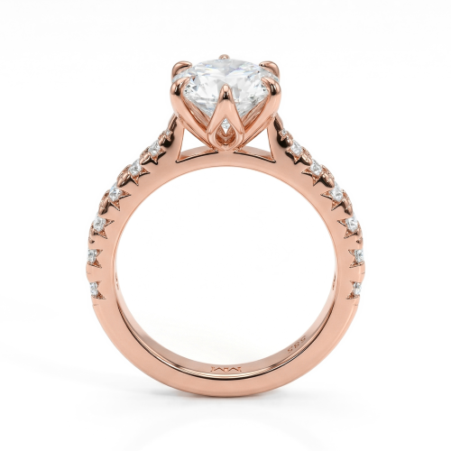 Yuliana - anello di fidanzamento con moissanite, incastonatura a tulipano e scintillanti pietre laterali