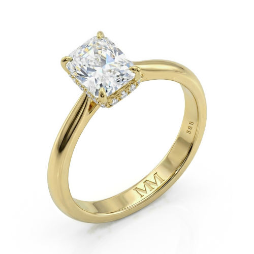 Luminara - anello di fidanzamento solitario con moissanite a taglio radiant e halo nascosto