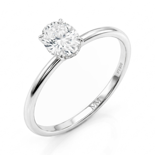 Mystique - anello solitario con moissanite con taglio ovale e halo nascosto | affiancabile alla fede senza spazi