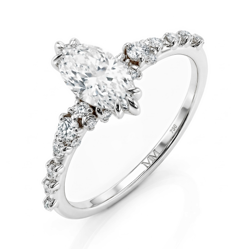 Elegante - anello con moissanite con taglio marquise e pietre laterali minimaliste d’ispirazione vintage